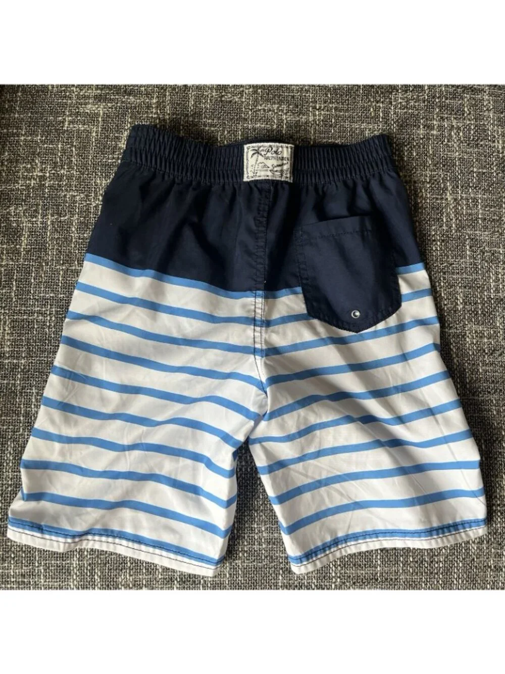 NWT Polo Ralph Lauren Boys Nautical Swim Trunks Striped Blue Size 7 Yr Beach